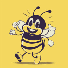 funny retro cartoon illustration of a walking bee - 632339798