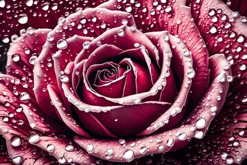 red rose with water droplets, A highly realistic rose, adorned with glistening water droplets, presents a mesmerizing sight