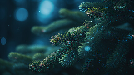 Fototapeta na wymiar Christmas tree closeup on illuminated background
