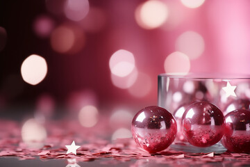 Abstract shiny background with pink color stars, trendy color, style of Barbie pink. AI generative