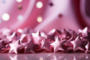 Abstract shiny background with pink color stars, trendy color, style of Barbie pink. AI generative
