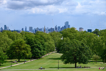 Panoramic view of London from Primrose Hill in UK