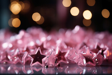 Abstract shiny background with pink color stars, trendy color, style of Barbie pink. AI generative