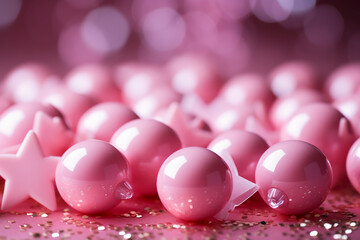 Abstract shiny background with pink color stars, trendy color, style of Barbie pink. AI generative