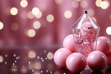 Abstract shiny background with pink color stars, trendy color, style of Barbie pink. AI generative