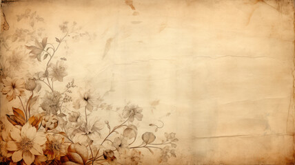 Fototapeta na wymiar Vintage floral pattern on old yellowed paper background