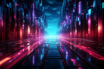 Cyberpac background, lines, abstract, magenta and cyan colors. AI generative