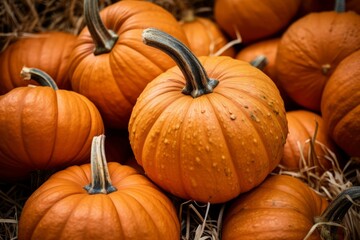 autumn harvest pumpkins on hay, Halloween decorations for sale, Generative AI