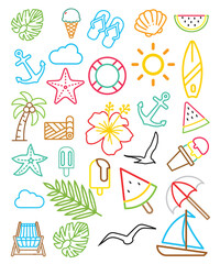 29 Flat Art Minimalist Summer Icons And Beach Vectors