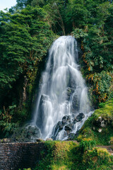 Obraz premium Cascata da Ribeira dos Caldeiroes in Azores, Portugal. High quality photo