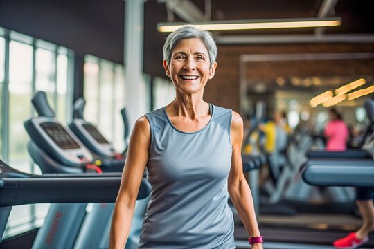 active Mature woman working out at the gym, generative ai