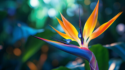 Bird of Paradise in Spring Garden: Exotic Beauty. Exotic beauty of Bird of Paradise flowers showcased in a spring garden. creating an atmosphere of vibrant allure. Generative ai