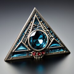 A triangle shaped brooch with a blue stone. Digital image. - obrazy, fototapety, plakaty