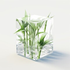 A glass vase with some plants inside of it. Digital image.