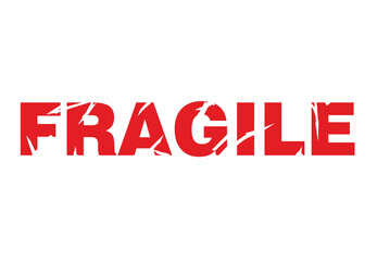 Warning note, sticker, sign for fragile parcels. A unique, newly created textured font design. Handle with care logo. Different layout. Red, black, white colors. PNG