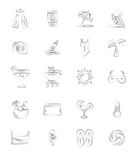 20 Broken Line Art Of Beach And Summer Icons In Black Monotone