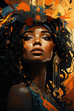 Black Woman, African art, watercolor, Colorful ethnic, Africa