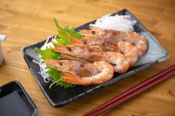 argentina red shirimp , japanese style sashimi dish