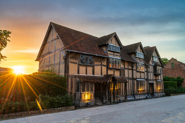 William Shakespeares birthplace place at sunrise located at Henley street in Stratford upon Avon in...