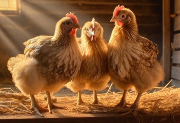 chickens in a chicken coop at a poultry farm. Generative AI