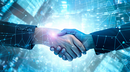  Man and women shaking hands after an interview. Big data business illustration