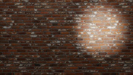 old factory bricks wall, flashlight spot. realistic 3D rendering. illustration.