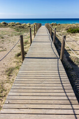 View of beautiful Son Bou Beach in Menorca (Spain)