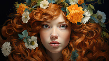 Portrait of a woman with flowers in her hair