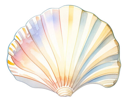 watercolor seashell isolated on transparent png or white background, generative ai, watercolor shell illustration for design