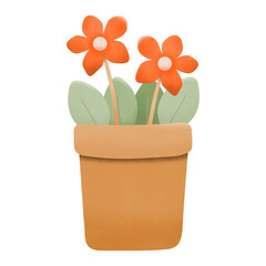 Cute flowers and leaves in a pot illustration