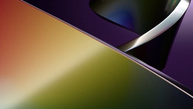 A background of an Elegant and Modern 3D Rendering image of a dynamic curved rainbow-colored metal plate