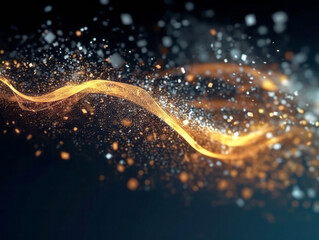abstract golden glittering particles on black background. Generative AI