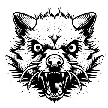 angry black and white raccoon face clip art preview