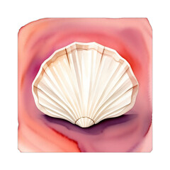 watercolor shell on red background, generative ai, watercolor shell illustration for design
