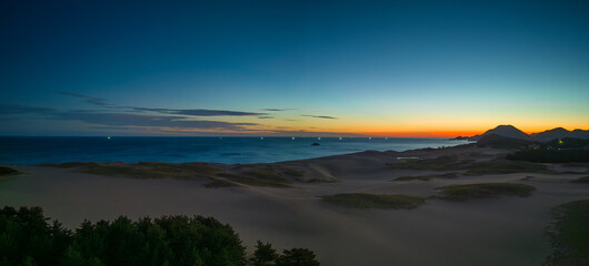 Fototapeta na wymiar Tottori Sand Dunes on Sea of Japan Coast, Quiet and Peaceful at Dawn