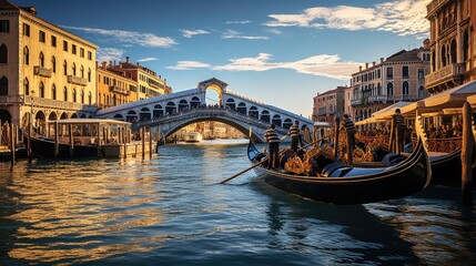 The canals with gondolas of Venice Italy travel destination picture - obrazy, fototapety, plakaty