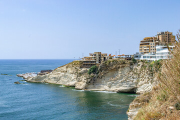 Naklejka premium Raouche raoucheh beirut lebanon rocks mediterranean sea water coast beach famous historical