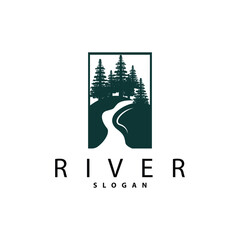 River Logo Design, River Creek Vector, Riverside Landscape Illustration