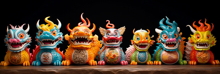 Fototapeta premium Cute colorful Chinese dragon figurine