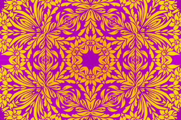 Beautiful classic design colourful  background with flower leaf line art pattern of indonesian culture traditional batik