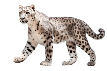 Snow Leopard isolated on a transparent background. Animal left side view portrait.