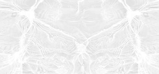 White water with ripples on the surface. Defocus blurred transparent white colored clear calm water surface texture with splashes and bubbles. Water waves with shining pattern texture background.