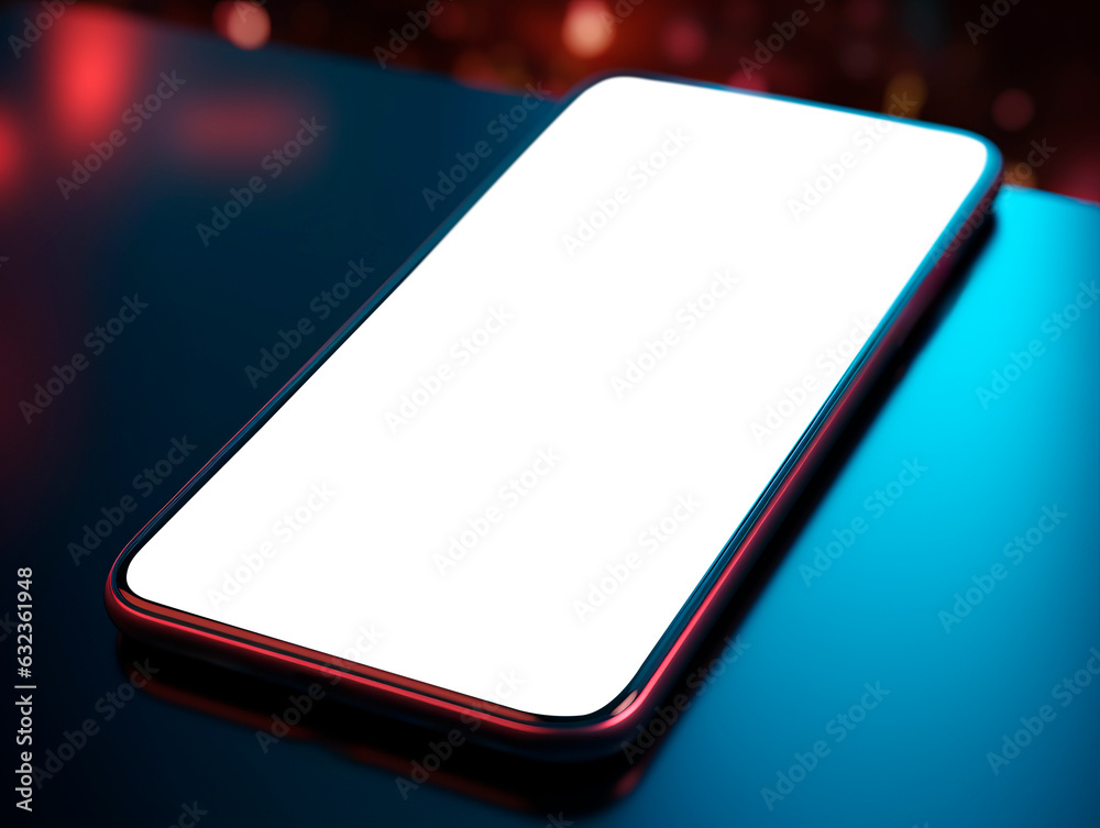 Poster smartphone with white screen on a dark background. generative ai