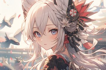 Young girl with cute hair in the style of realistic lighting kawaii  