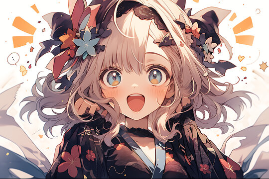 Young girl with cute hair in the style of realistic lighting kawaii  