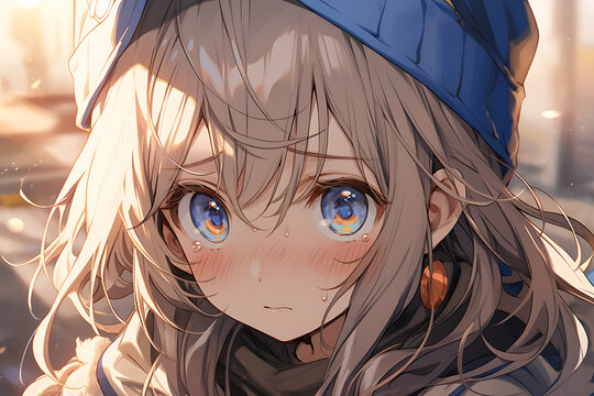 Young girl with cute hair in the style of realistic lighting kawaii  