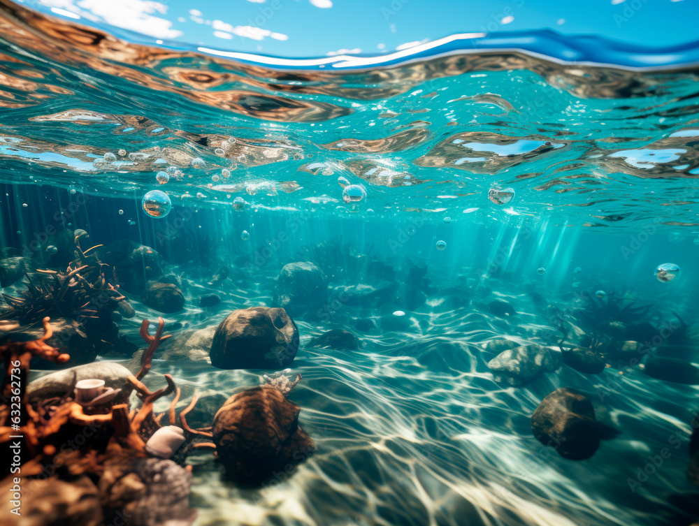 Poster underwater view of the coral reef. underwater world. underwater world. generative ai