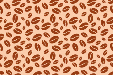 Seamless pattern of coffee beans, fragrant black coffee pattern, coffee shop. Brown coffee background pattern in flat style, coffee beans.