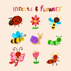 set of cartoon insects