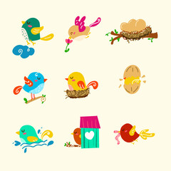 set of bird and egg